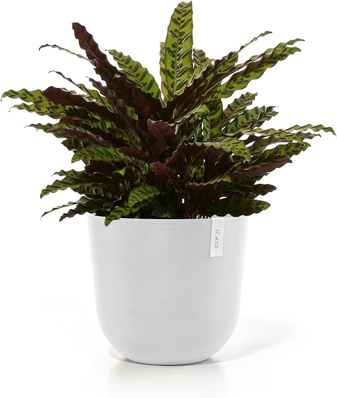 Ecopots Oslo Durable Modern Round Indoor/Outdoor Recycled-Based Composite Flower Pot Planter, Pure White, 17.75"