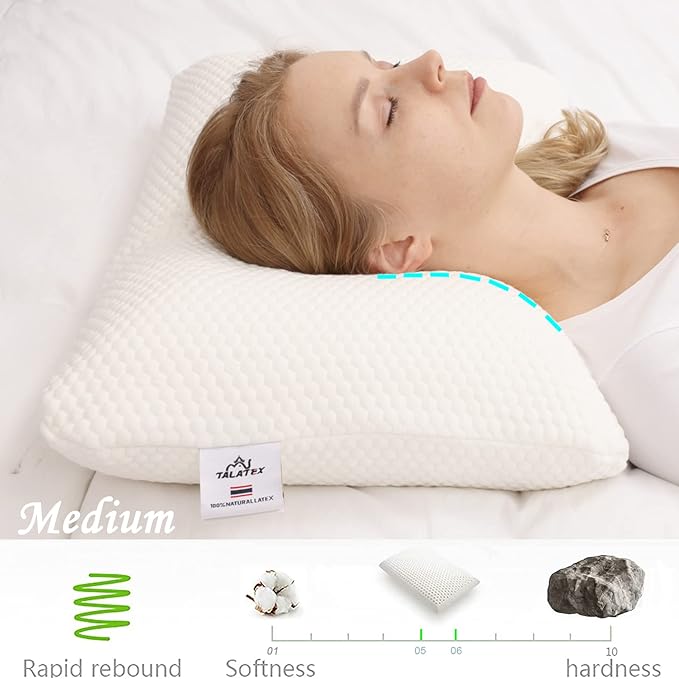 Talalay 100% Natural Premium Latex Pillow, Helps Relieve Pressure, No Memory Foam Chemicals, Perfect Package Best Gift with Removable Tencel Cover (King(33"×15.7"×5.9"), Medium)