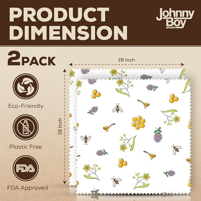 2 Pack - XL 19" x 19" - 5 Sq Ft - Beeswax Bread Wraps, Total 5 Sq Ft Coverage, Eco-Friendly Alternative to Plastic Wrap for Bread Storage, Bowls & Food Storage (Plum)
