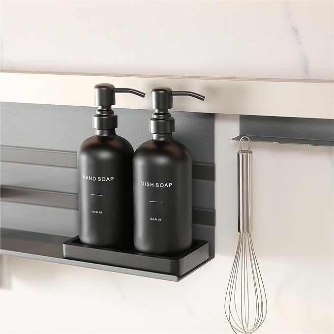 Liquid Dispenser Soap Dispenser Set Glass with Stainless Steel Pump Countertop Soap Bottle(Black Bottle+Black Pump)