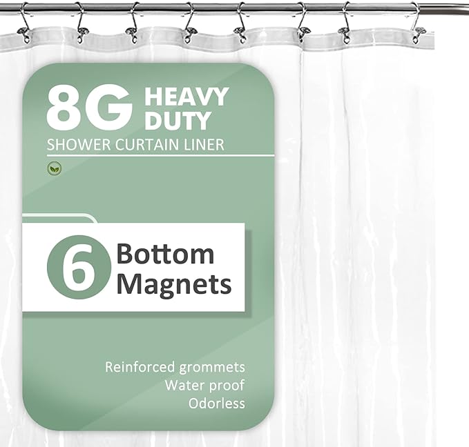 Barossa Design Short Shower Curtain or Liner with 6 Weighted Magnets, 72 x 66 inch Length, Heavy Duty PEVA, Waterproof, PVC Free, 12 Metal Grommets, Clear, 72x66