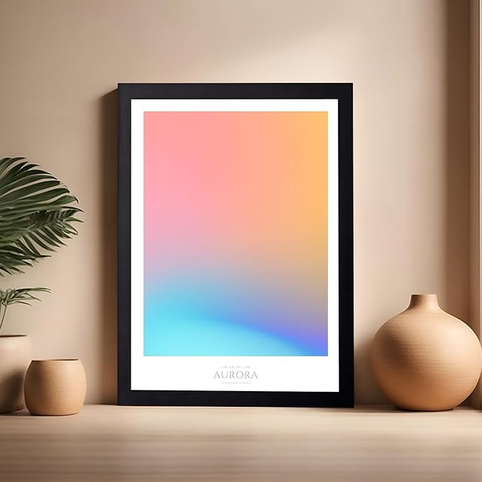 Monem Art Aurora Gradient Abstract Print - Minimalist Geometric Color Field Poster - Wall Decor for Living Room, Bedroom or Office - 16x20 Black Framed Wall Art by Rs Lab Studio