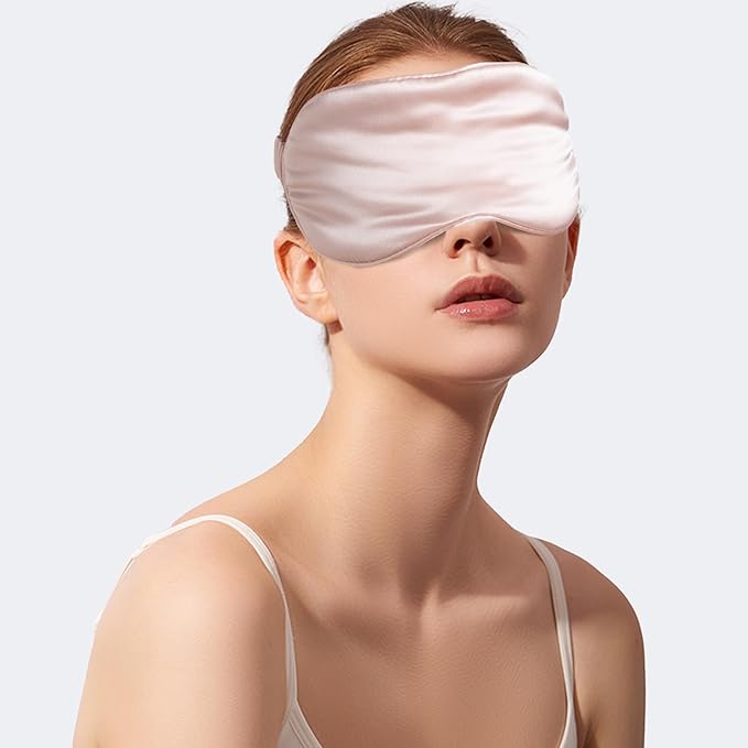 100% 22 Momme 6A Grade Double-Sided Pure Mulberry Silk Eye Mask Soft Breathable Sleep Blindfold with Elastic Headband for Men and Women Pack of 1 (Pink)