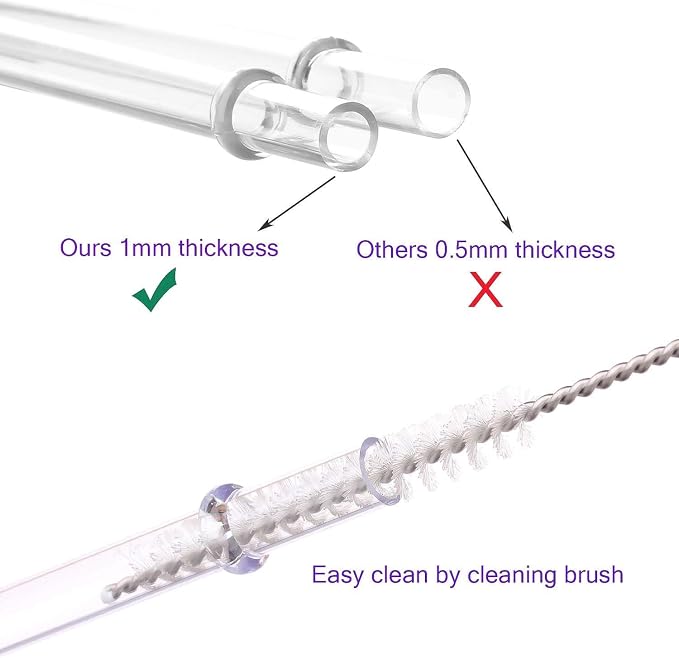 Dakoufish 10 Inch Clear Reusable Thick Plastic Drinking Straws for 16 oz & 30 oz Mason Jar Tumblers,Set of 12 Pcs Straws with Cleaning Brush (10inch, Clear)