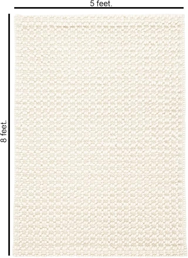Handwoven Wool Area Rug - Hand Woven Natural Carpet Rugs- Bedroom Living Room Dining Room (Ivory- 5'x8')