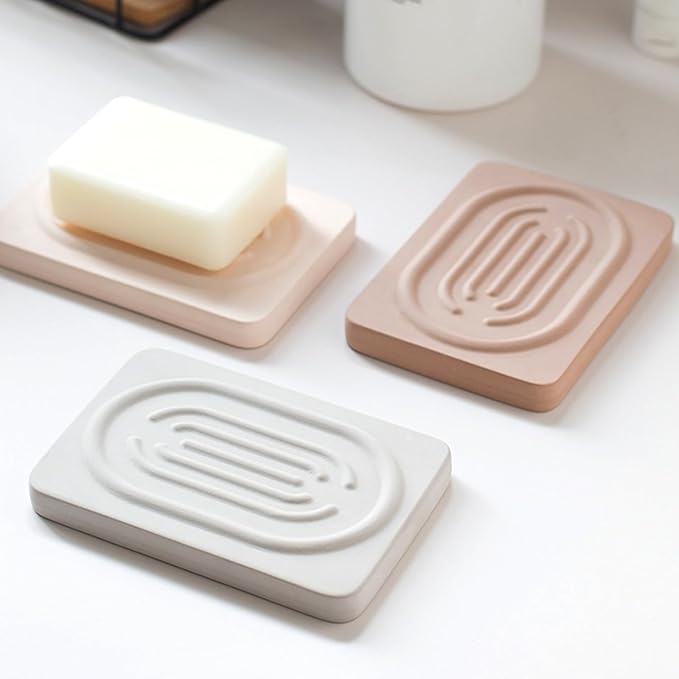 Diatomite Soap Dish Tray, Double Sided Soap Saver for Bathroom, Fast Drying Soap Holder, Quick Water Absorbing Holder for Sink, Bathtub, Vanity (Light Brown)