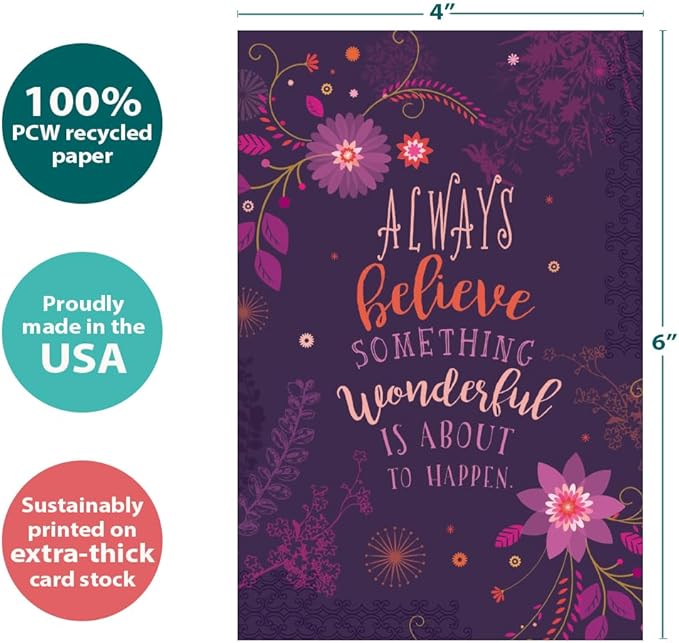 Tree-Free Greetings - All Occasion Cards - Artful Designs - 16 Assorted Cards + White Envelopes - Made in USA - 100% Recycled Paper - 4"x6" - Always Believe (FP54256)