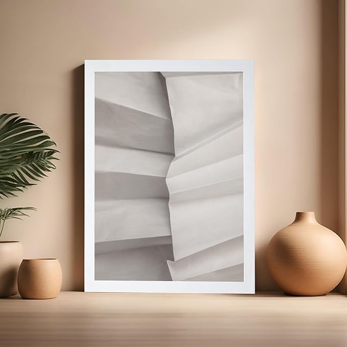 Monem Art Minimalist Folded Paper Texture Print - Neutral Abstract Modern Art Poster - Wall Decor for Living Room, Bedroom or Office - 16x20 White Framed Wall Art by Mareike Bohmer