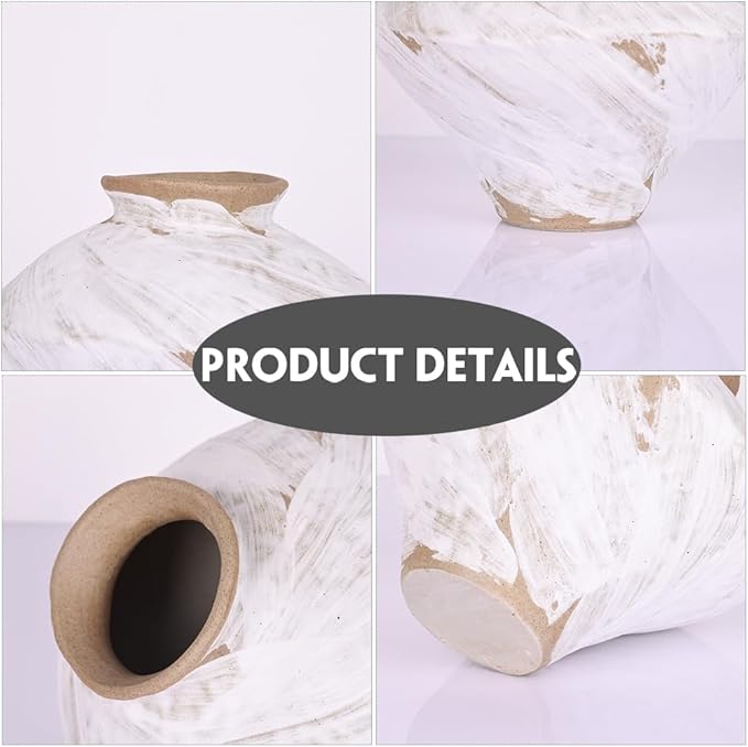 Wabi Sabi Vintage Vase, 6.3" Tall Wabi Sabi Decor Rustic Farmhouse Pottery Vase for Centerpiece, White Textured Pottery Flower Vase for Home Decorative, Table, Living Room, Bedroom, Bathroom, Kitchen