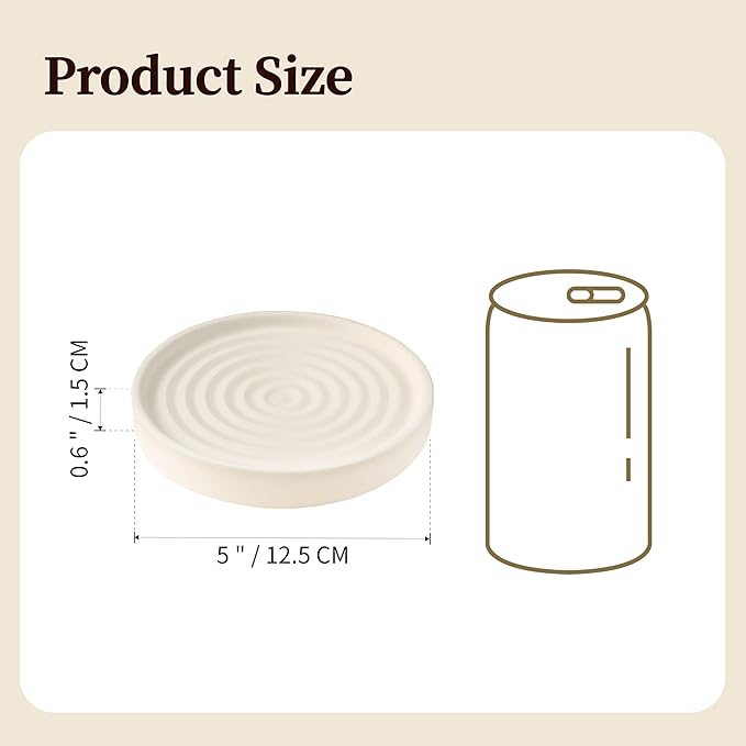 Diatomite Soap Holder 4.8 in Natural Diatomaceous Earth Absorbent Tray Quick Dry Water Ripple Soap Dish (Beige)