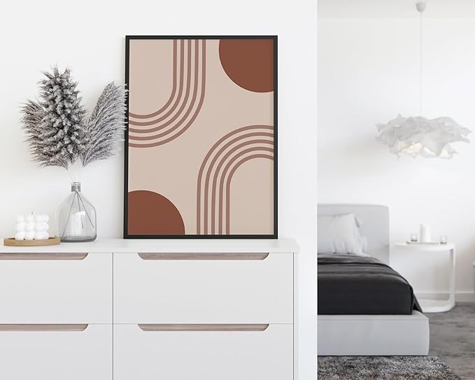 Zen Stacked Stones Wall Art Minimalist Organic Circles Earth Tones Terracotta Mid Century Modern 12x16 Inch Oak Wood Black Framed Meditation Yoga Room Decor Print