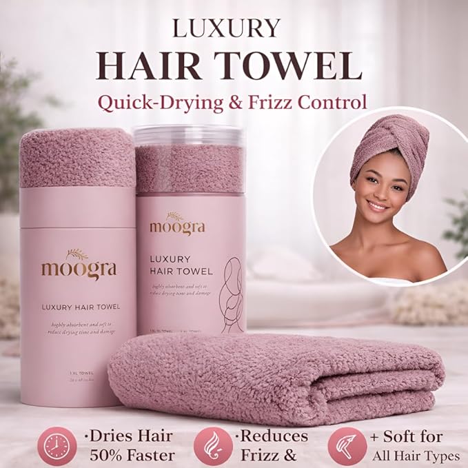 Luxury Microfiber Hair Towel Wrap for Women - Quick Dry, Super Absorbent Hair Turban, Soft & Lightweight Anti-Frizz Towel for Long, Thick & Curly Hair (Mauve, 48" × 24")