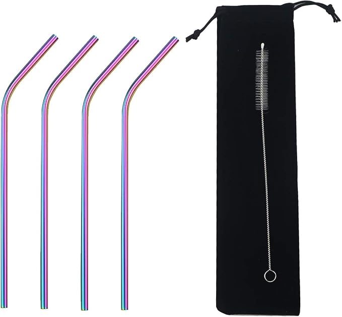 Stainless Steel Straws 8.5" - 4 Pack - Multicolor - Eco-Friendly - Durable & Versatile - Easy to Clean - Portable Idea