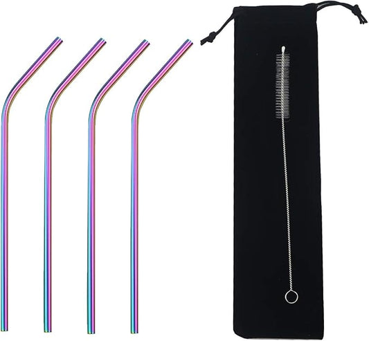 Stainless Steel Straws 8.5" - 4 Pack - Multicolor - Eco-Friendly - Durable & Versatile - Easy to Clean - Portable Idea