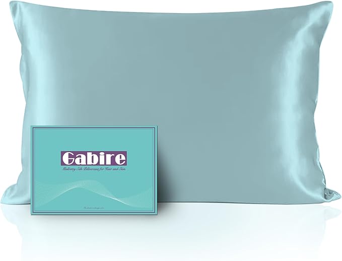Gabire Mulberry Silk Pillowcase for Hair and Skin Prevent Acne Pillowcase Both Sides Real Silk Pillowcases Organic Silk Pillow Cases with Hidden Zipper, Haze Blue, Standard (20"×26")