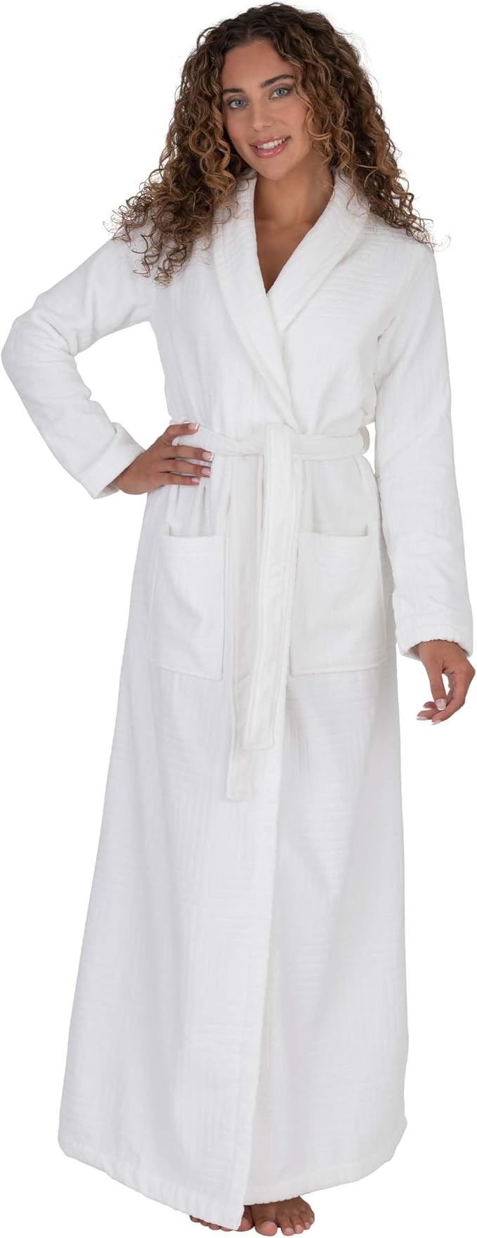 Be Relax Bathrobe for Women - Full Length Terry Cotton Robe with Shawl Collar and Hood, Warm and Cozy Robe with Belt & Pocket