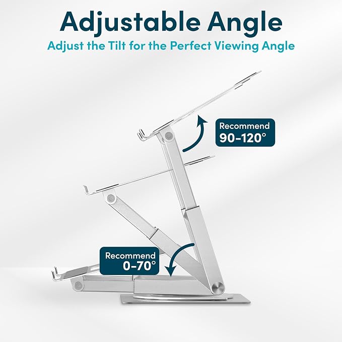 Lifelong 360 Rotating Adjustable Laptop Stand, 16" Tall Riser - Silver | Ergonomic Computer Stand with Swivel Base for 10-17" MacBook Pro & All Laptops- Portable Standing Desk Converter