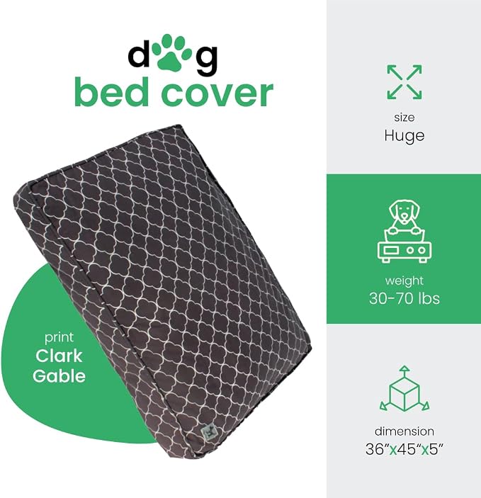 Molly Mutt Huge Dog Bed Cover - Clark Gable Print - Measures 36”X45”X5”- 100% Cotton - Durable - Breathable - Sustainable - Machine Washable Dog Bed Cover (Dd70c)