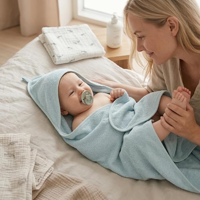 Hooded Baby Towels – 100% Organic Cotton Baby Bath Towels – Baby Boy Newborn Essentials - Super-Soft and Absorbent.(Baby Blue)