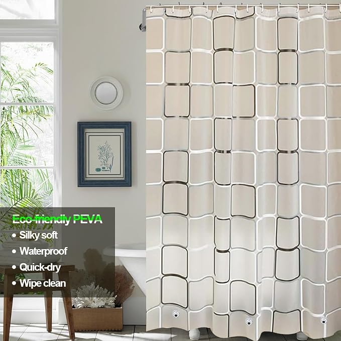 Plastic Shower Liner - Premium PEVA 5G Shower Curtain Liner with Rustproof Grommets and 3 Weighted Magnets, Waterproof Shower Curtains for Bathroom (Large Block, 72" x 72")