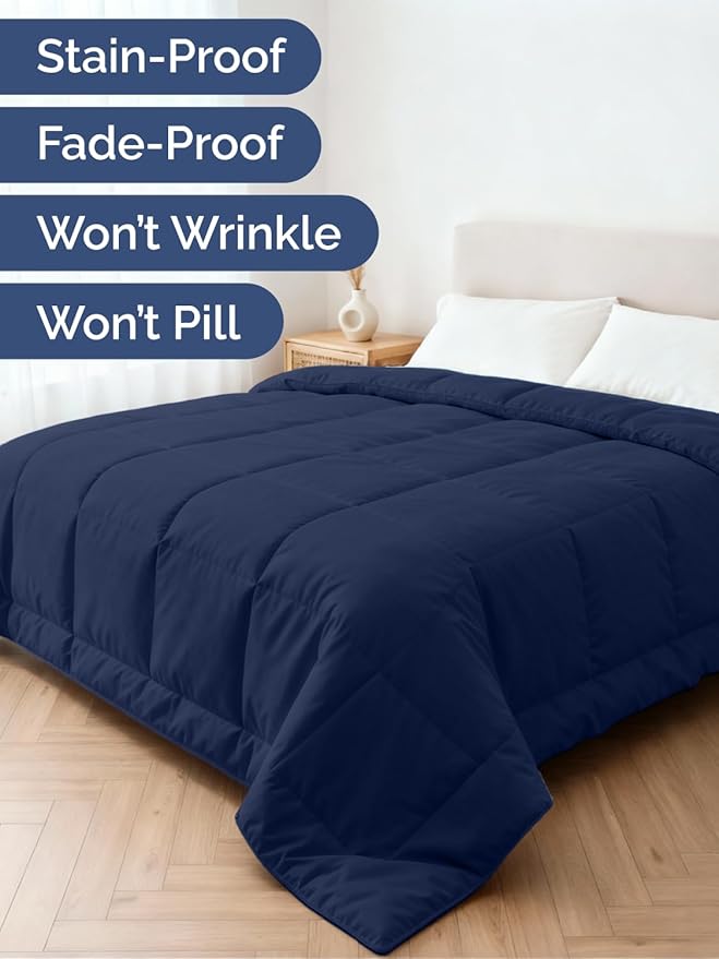 Full Size, Navy Blue Alternative Down Comforter - Warm, Lightweight & Breathable Hotel Quality Bedding Set for Men, Women, Kids & Teens - All Season Oversized Cooling Microfiber Duvet Insert Comforter