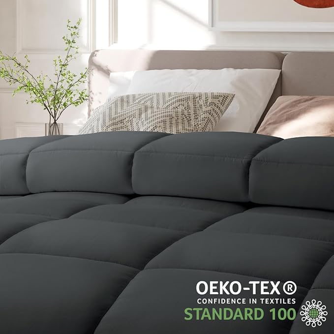 COHOME Twin/Twin XL Size Comforter, All-Season Quilted Down Alternative Duvet Insert, Luxury Hotel GentleSoft Comforter with Anti-Clump Tech & 8 Tabs - Reversible - Dark Grey 64x88 inches