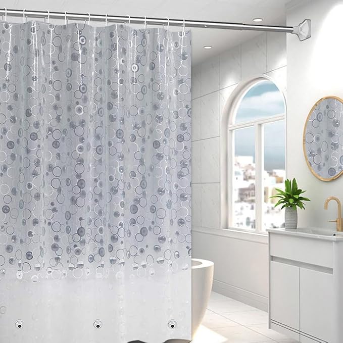 Plastic Shower Liner - Premium EVA Thickened Shower Curtain Liner with Rustproof Grommets and 3 Weighted Magnets, Waterproof Shower Curtain for Bathroom… (5G-Circular Pattern, 72”*72”)