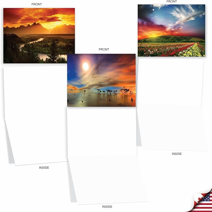 The Best Card Company - Box of 10 All Occasion Cards Blank (4 x 5.12 Inch) - Scenic Landscape Cards Assorted - Sun Settings M1740BN