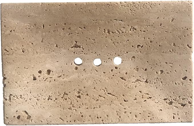 Natural Smooth Real Marble Soap Dish/Facial Sponge Holder/Bathroom Makeup Sponge Tray with Draining Hole (Beige Travertine)