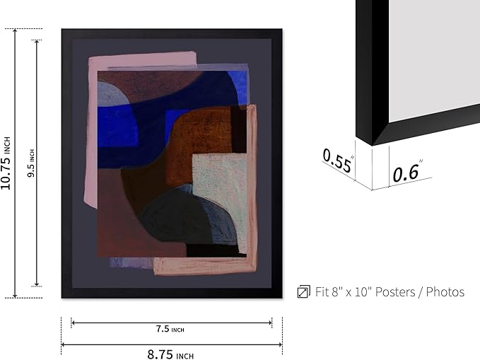Monem Art Modern Geometric Abstract Print - Contemporary Minimalist Shapes Painting Poster - Wall Decor for Living Room, Bedroom or Office - 8x10 Black Framed Wall Art by Mareike Bohmer
