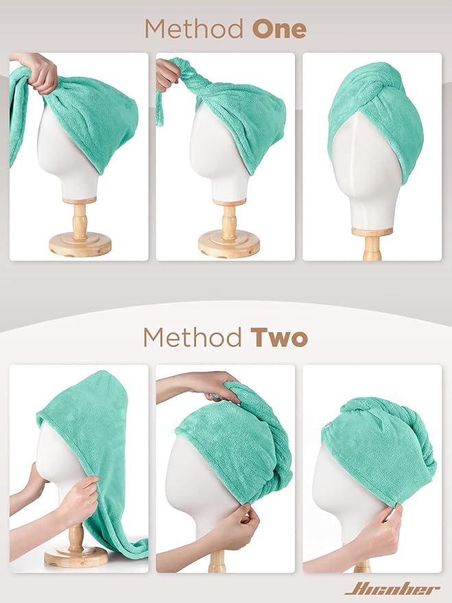 Hicober Microfiber Hair Towel, 3 Packs Hair Turbans for Wet Hair, Drying Hair Wrap Towels for Curly Hair Women Anti Frizz (Pink,Purple,Green)