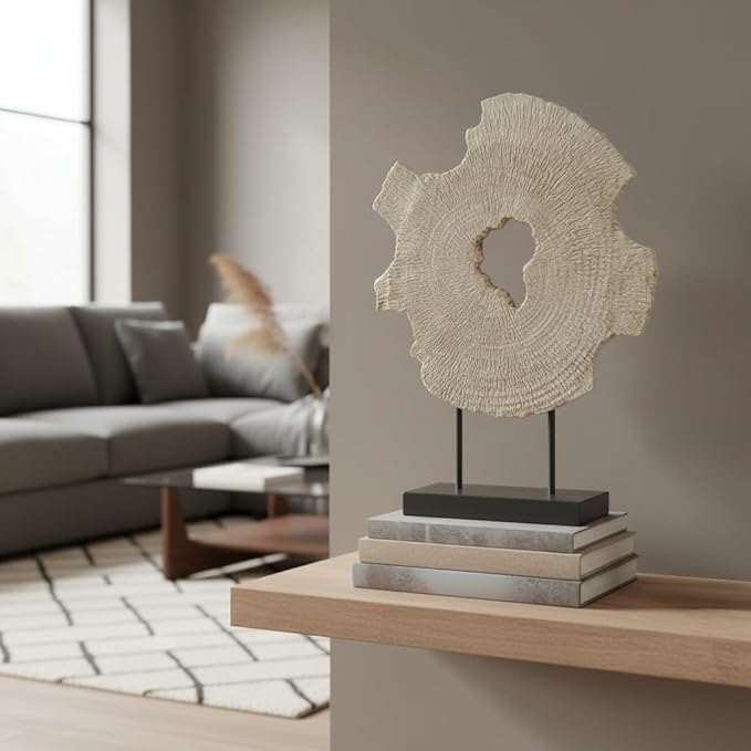 Modern Abstract Decorative Sculpture, Dining Living Room Desk Decor,Geometric Home Decor Statues,Shelf Top Decor Aesthetics, Wood Grain White