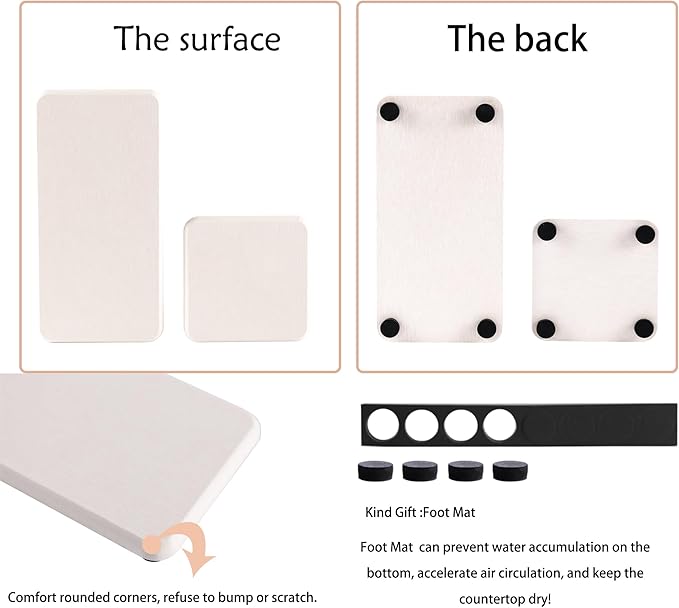 NiuYichee Set of 4 Water Absorbent Stone Trays, Kitchen/Bathroom Soap Dish, Instant Dry Sink Organizers Used for Hand Soap & Plants & Toiletries in The Modern Home