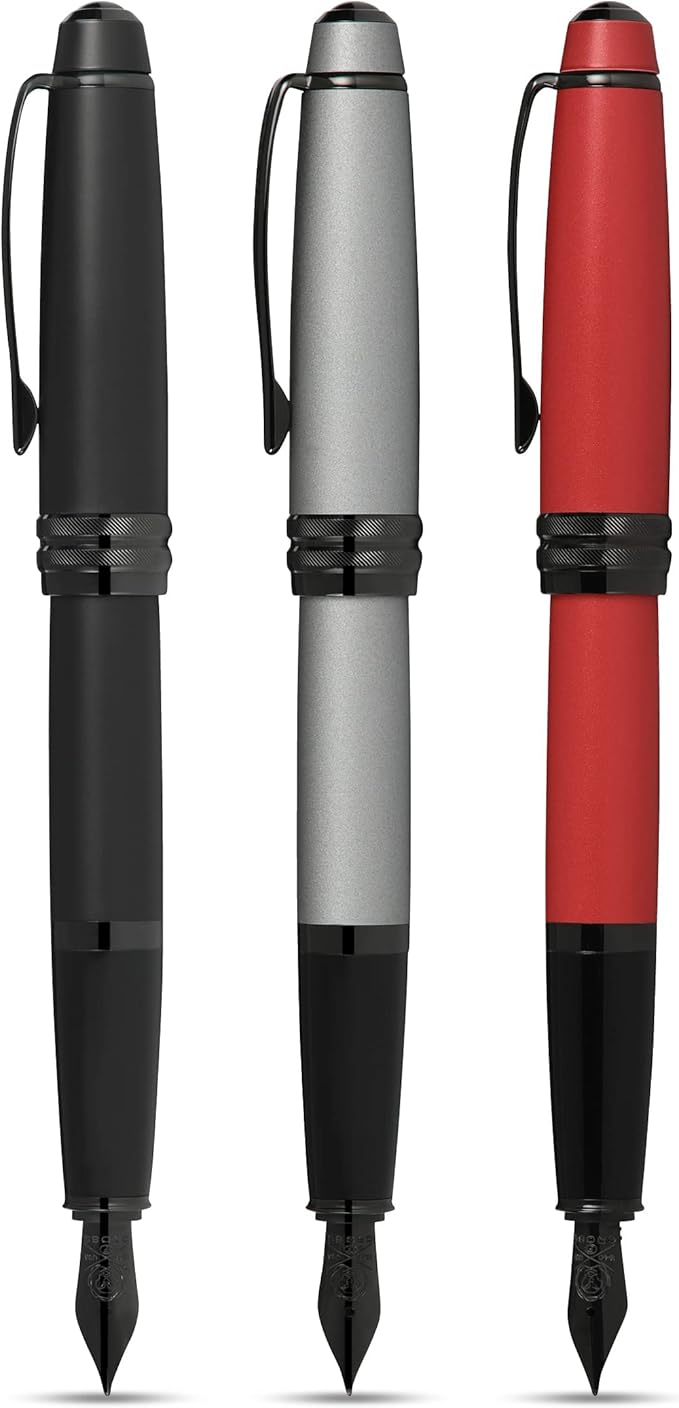 Cross Bailey Matte Black Lacquer Stainless Steel Medium Nib Fountain Pen - Professional Fountain Pen for Effortless Writing - Refillable - Black Ink - Gift-Ready