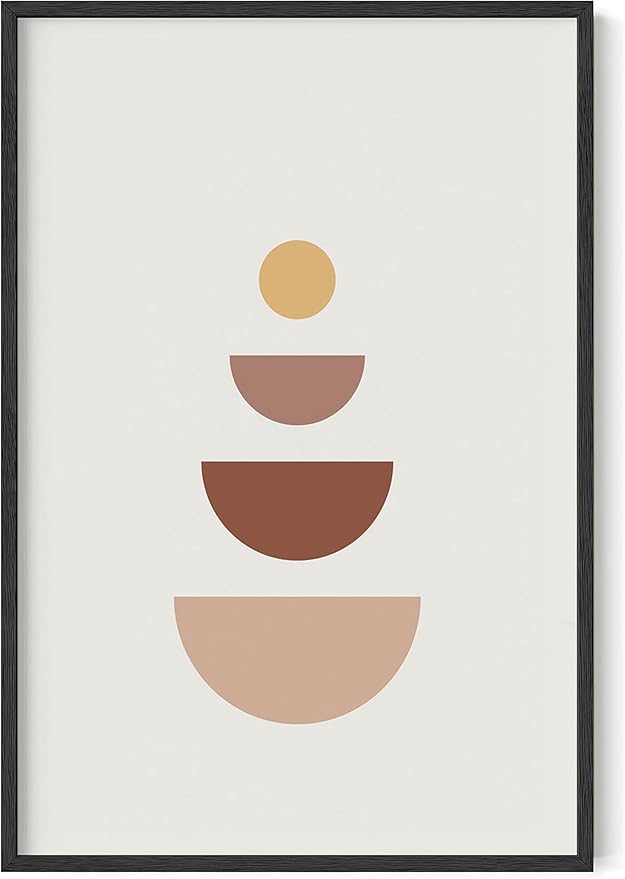 Y2K BOO Minimalist Geometric UNFRAMED Wall Art Stacked Semi-Circle Shapes Earth Tones Terracotta Brown Mid Century Modern 24x36 Inch Heavyweight Paper Studio Decor