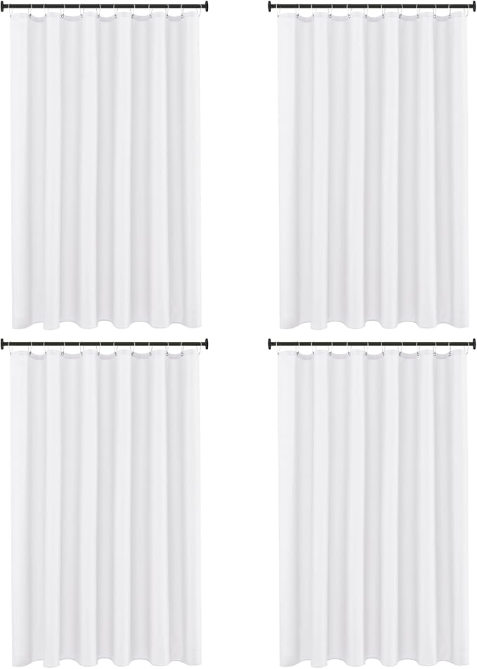 Biscaynebay Fabric Shower Curtain Liner 72x72 Inch-4 Packs White Water Resistant Bathroom Curtains-Hotel Soild Polyester Shower Liners Washable with Magnets