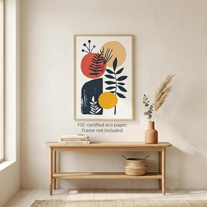Moonow7 Abstract Botanical Poster in Earthy Boho Palette, Geometric Plant Wall Art Prints for Living Room Office or Zen Interior Wall Decor, Minimalist Picture, Unframed, Size A3 / 29.7x42 cm