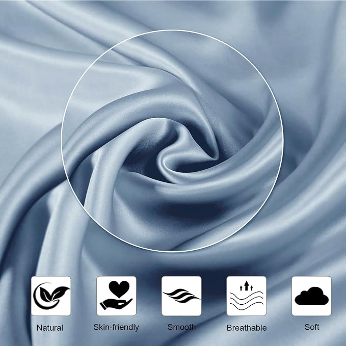 Ravmix Silk Pillow Cases with Zipper, 21momme Mulberry Silk Pillowcase for Hair Skin Health, Soft Smooth Breathable Cool Pillow Cover for Beauty Sleep with Gift Box 1PC(Queen 20"x30", Flint Blue)