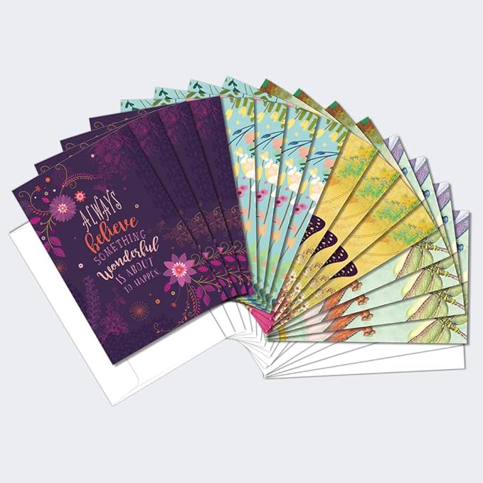 Tree-Free Greetings - All Occasion Cards - Artful Designs - 16 Assorted Cards + White Envelopes - Made in USA - 100% Recycled Paper - 4"x6" - Always Believe (FP54256)
