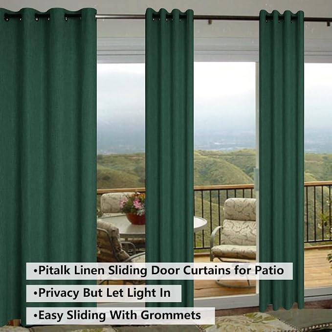 Pitalk Christmas Green Curtains 84 Inches Long for Living Room 2 Panels Set Grommet Semi Sheer Linen Light Filtering Moody Emerald Dark Green Boho Curtains Drapes for Bedroom Dining Room 52x84 Length