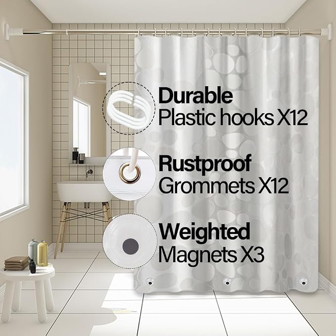 Plastic Shower Liner - Premium EVA 4G Shower Curtain Liner with Rustproof Grommets and 3 Weighted Magnets, Waterproof Shower Curtains for Bathroom (Cobblestone)