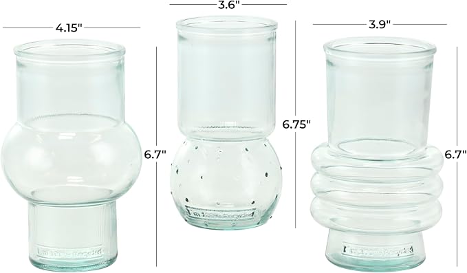 Deco 79 Recycled Glass Decorative Vase Small Bubble Style Centerpiece Vases with Varying Shapes, Set of 3 Flower Vases for Home Decoration 4" W,7" H, Clear