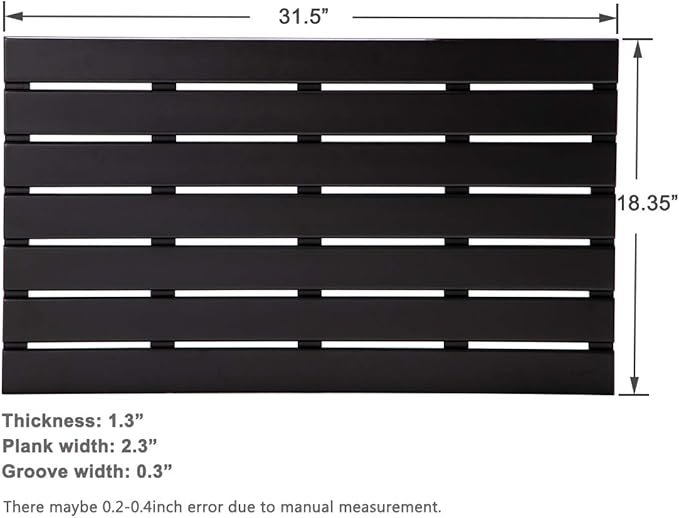 GOBAM Bamboo Bath Mat, Extra Large, 31.50 x 18.35 x 1.3 inches - Non-Slip Floor Mat for Bathroom, Spa, Sauna, Kitchen, Indoor & Outdoor Spaces, Shower Mat for Bathroom Decor - Black