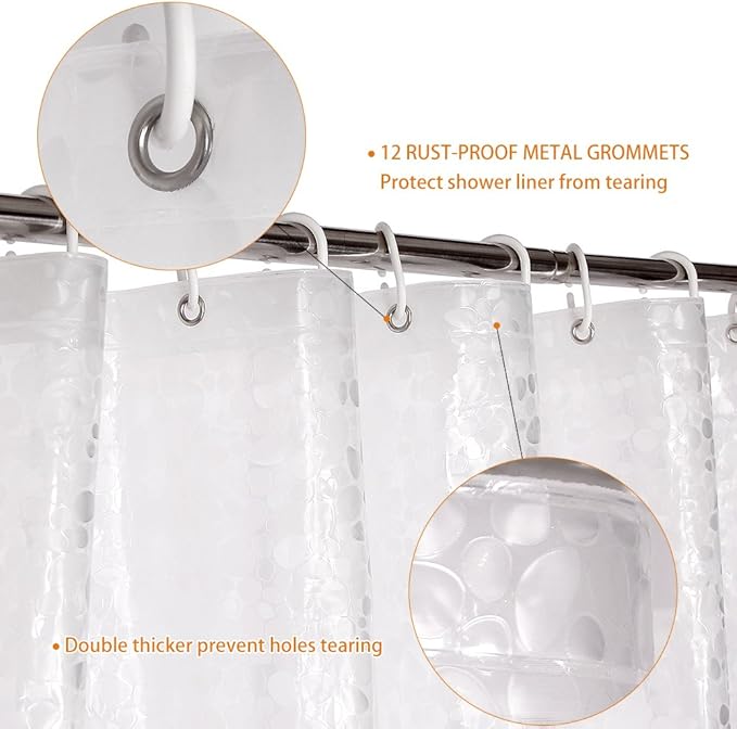 WELTRXE Extra Long Shower Curtain Liner, 72 x 78 Inch EVA Water Repellent Shower Curtain with 3 Magnets, Heavy Duty, No Smell, Chlorine Free Shower Liner for Shower Stall, Bathtubs, 12 Hooks