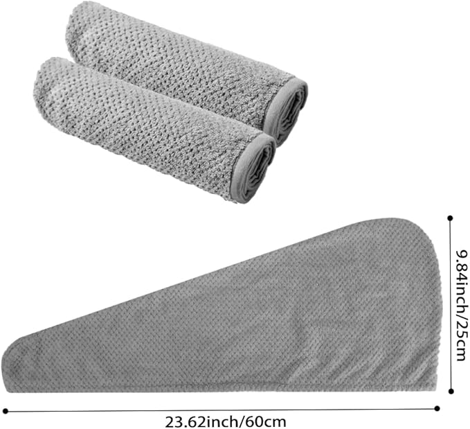 Microfiber Hair Towel Wrap for Women 2 Pack Hair Wrap Towels Anti Frizz Large Hair Drying Towel with Button Grey Hair Turban Towel for Curly Hair Straight Wavy Wet Hairs Quick Dry Hair Towel for Girl