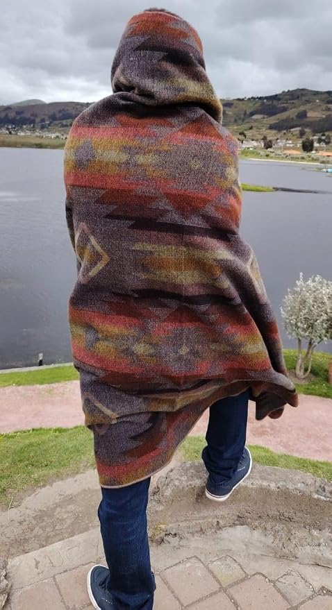 Alpaca Wool Blanket, Throw Size 78 x 47, Reversible 2 in 1, Thick and Ultra Soft, Hypoallergenic, Non-Itchy, Handmade in Ecuador. Premium Alpaca Wool Thtow Blanket for Cozy Comfort.(Brown and Orange)