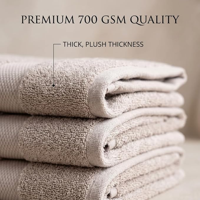 Maisonette Elegance 100% Organic Cotton Turkish Bathroom Towels Set, Ideal Quick Dry Luxury Washcloths, Hand & Large Luxury Bath Towels for Shower (6 Pack), Light Brown (Dune)