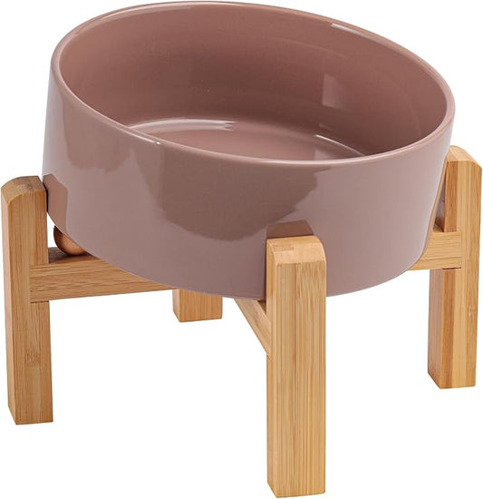 Khaki Elevated/Raised 15°Tilted Anti Slip Ceramic Dog Bowl for Small/Medium Breeds,Slanted Bulldog Big Face Pet Food Water Feeding Dish with Stand for Cats and Dogs (3.6 Cups/28 OZ)