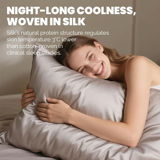 Ravmix Silk Pillow Cases with Zipper, 21momme Mulberry Silk Pillowcase for Hair Skin Health, Soft Smooth Breathable Cool Pillow Cover for Beauty Sleep with Gift Box(Standard 20"x26", Apricot Gray) 1PC