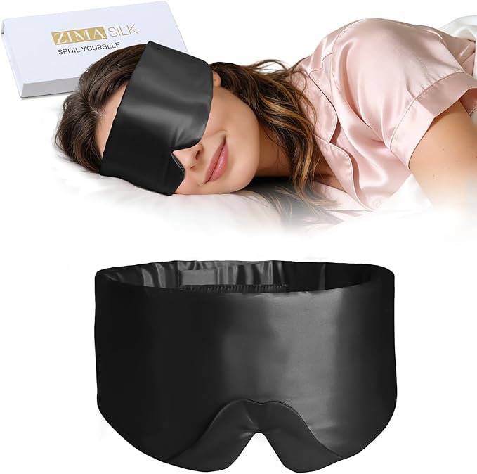ZIMASILK 100% 22 Momme Mulberry Silk Sleep Mask - Full Silk Filled, Ultra-Soft & Breathable, Face-Hugging Blackout Eye Cover for Sleeping (Black)
